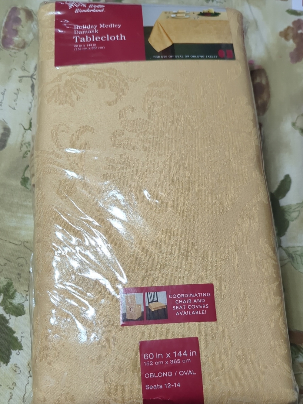 Gold Damask Tablecloth, 60" x 144" NWT
